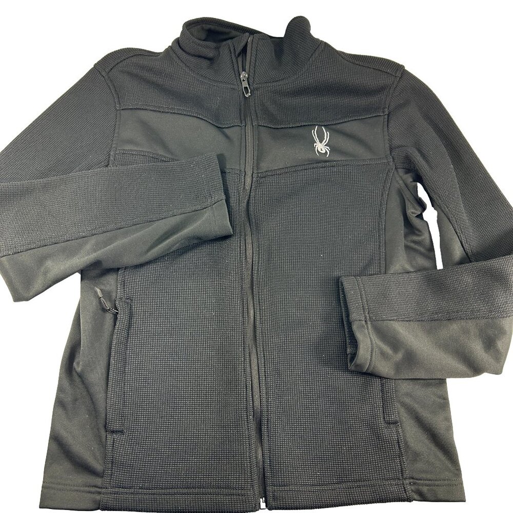Spyder Racer Jacket Mens Size Small Full Zip Black Fleece Lined Funnel Neck